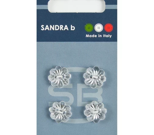 Пуговицы Sandra "Цветок", 12,5 мм, 2 отв., пластик, 4 шт., цвет прозрачный, CARD024